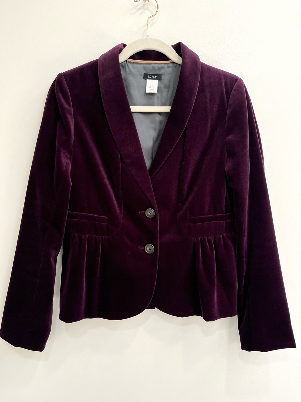 J Crew Purple Jewl Tone Crushed Velvet Pelum hem 2 Button Blazer Dark Romance 8 - Picture 12 of 12